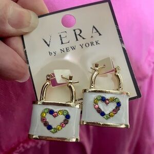 Rainbow Gem White Lock Earrings